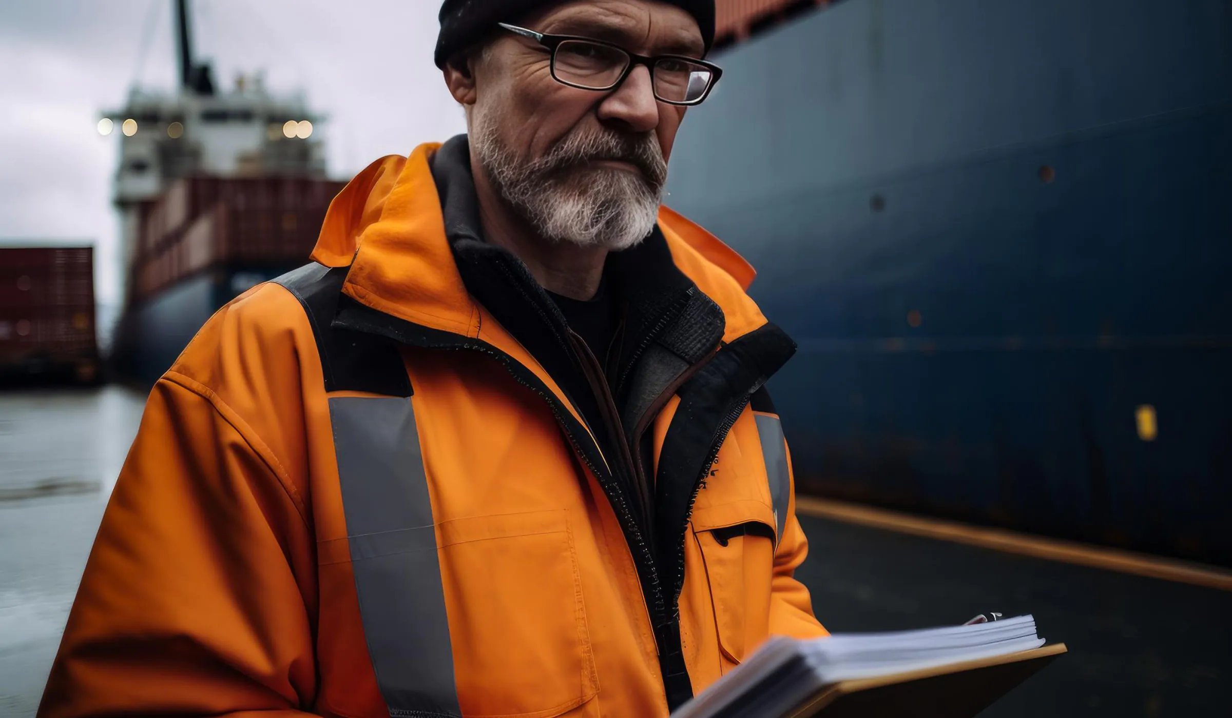 A worker operating at a harbor, emphasizing the dedication and effort involved in maritime operations